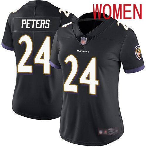 Women Baltimore Ravens 24 Marcus Peters Nike Black Game NFL Jersey